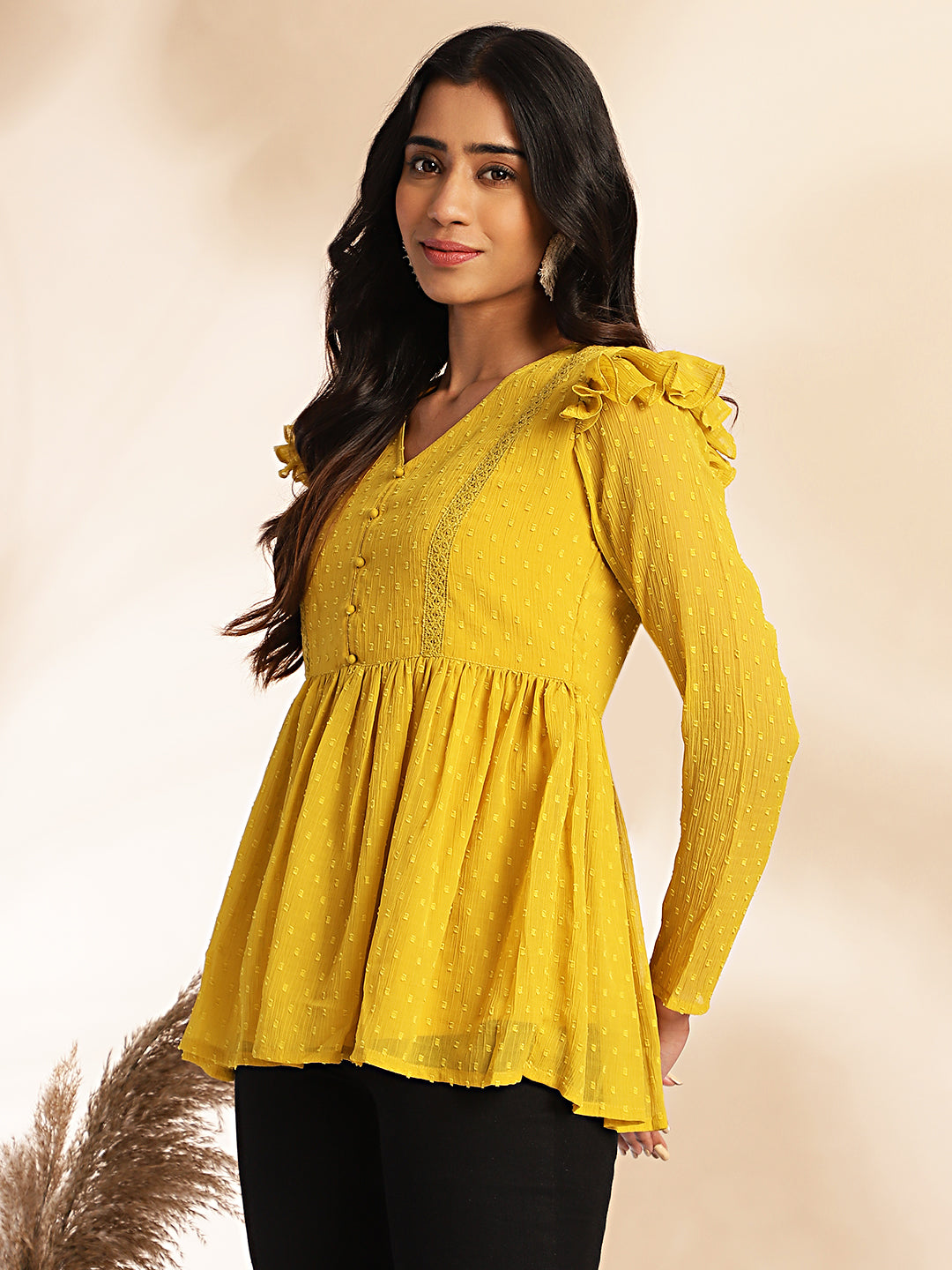 Mustard-Chiffon-V-Neck-Tunic-Only