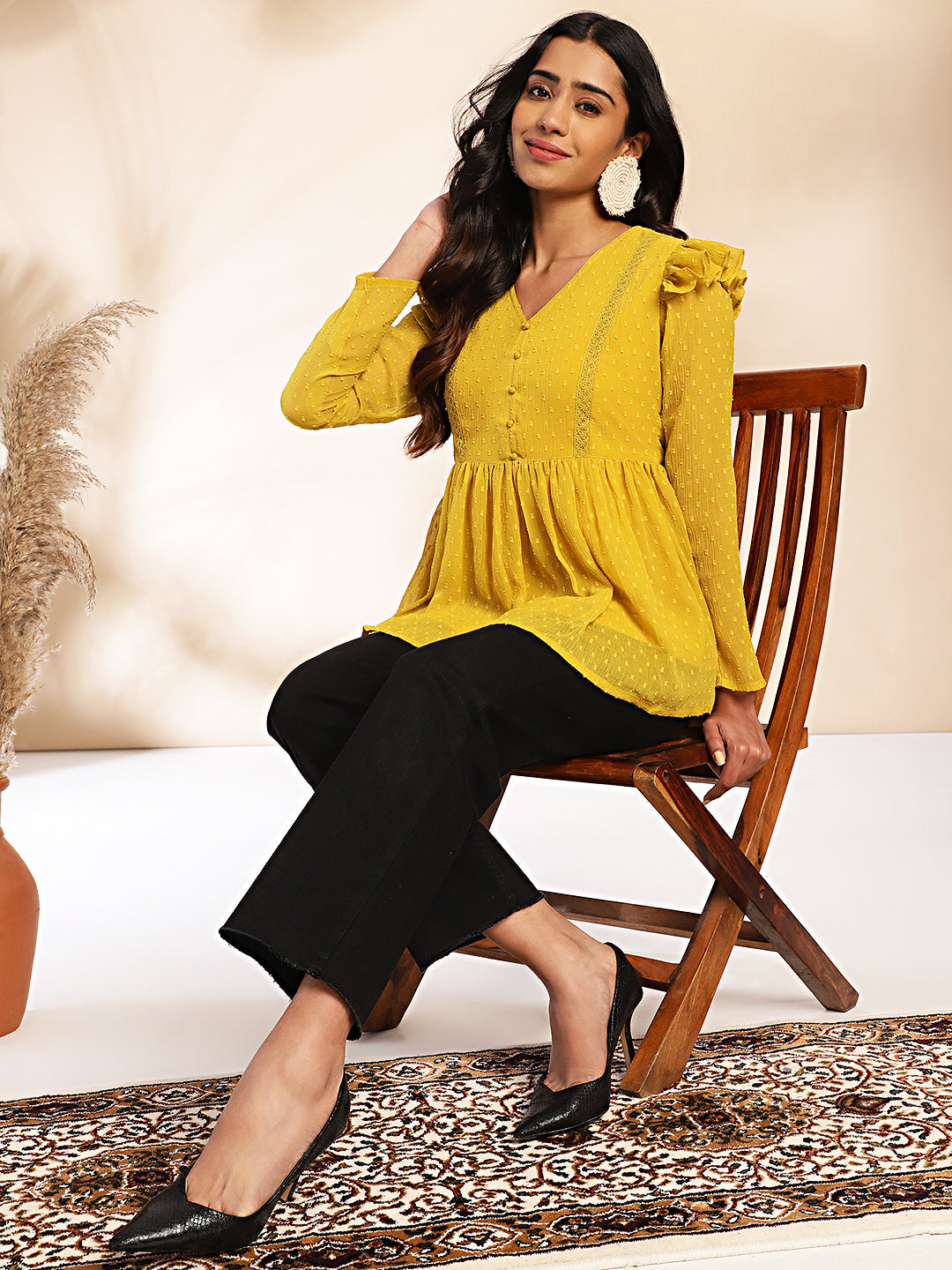 Mustard-Chiffon-V-Neck-Tunic-Only