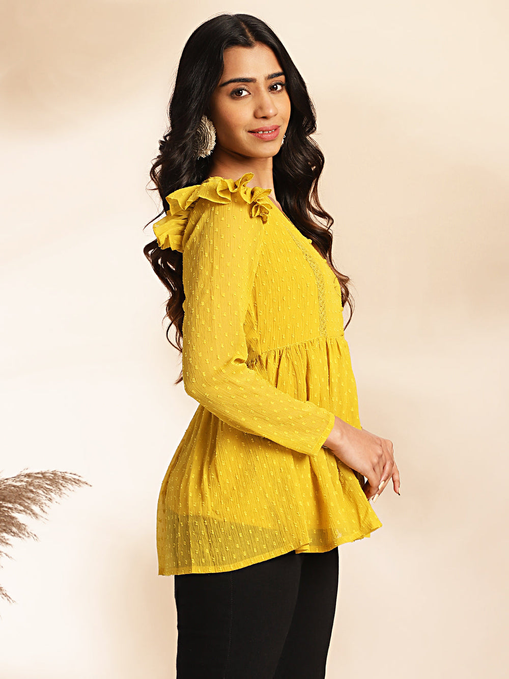 Mustard-Chiffon-V-Neck-Tunic-Only