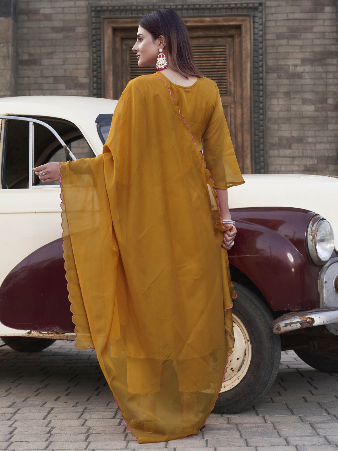Mustard-Organza-Embroidered-V-Neck-A-Line-3-Piece-Kurta-Set