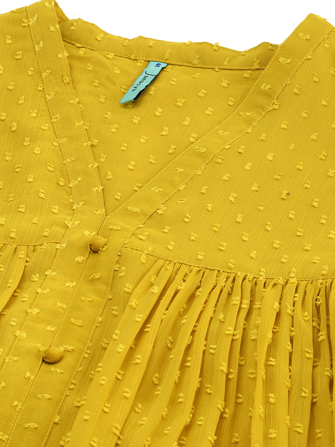 Mustard Poly Chiffon Self-Design Front Slit Kurta