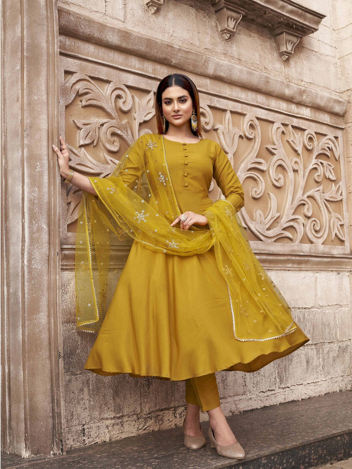 Mustard-Poly-Crepe-Solid-Anarkali-3-Piece-Kurta-Set
