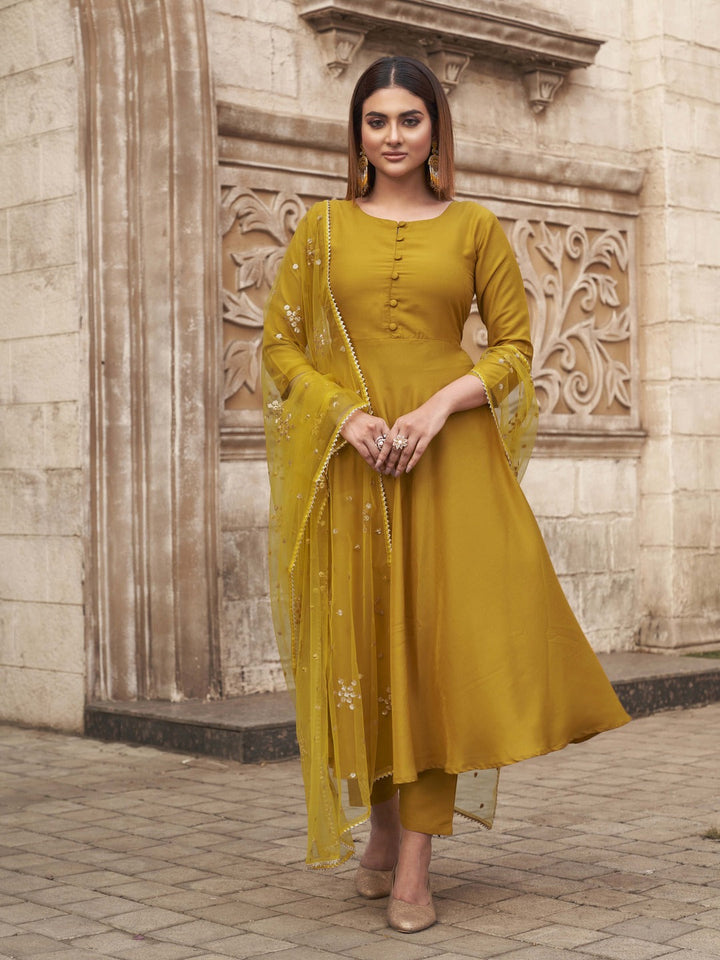 Mustard-Poly-Crepe-Solid-Anarkali-3-Piece-Kurta-Set