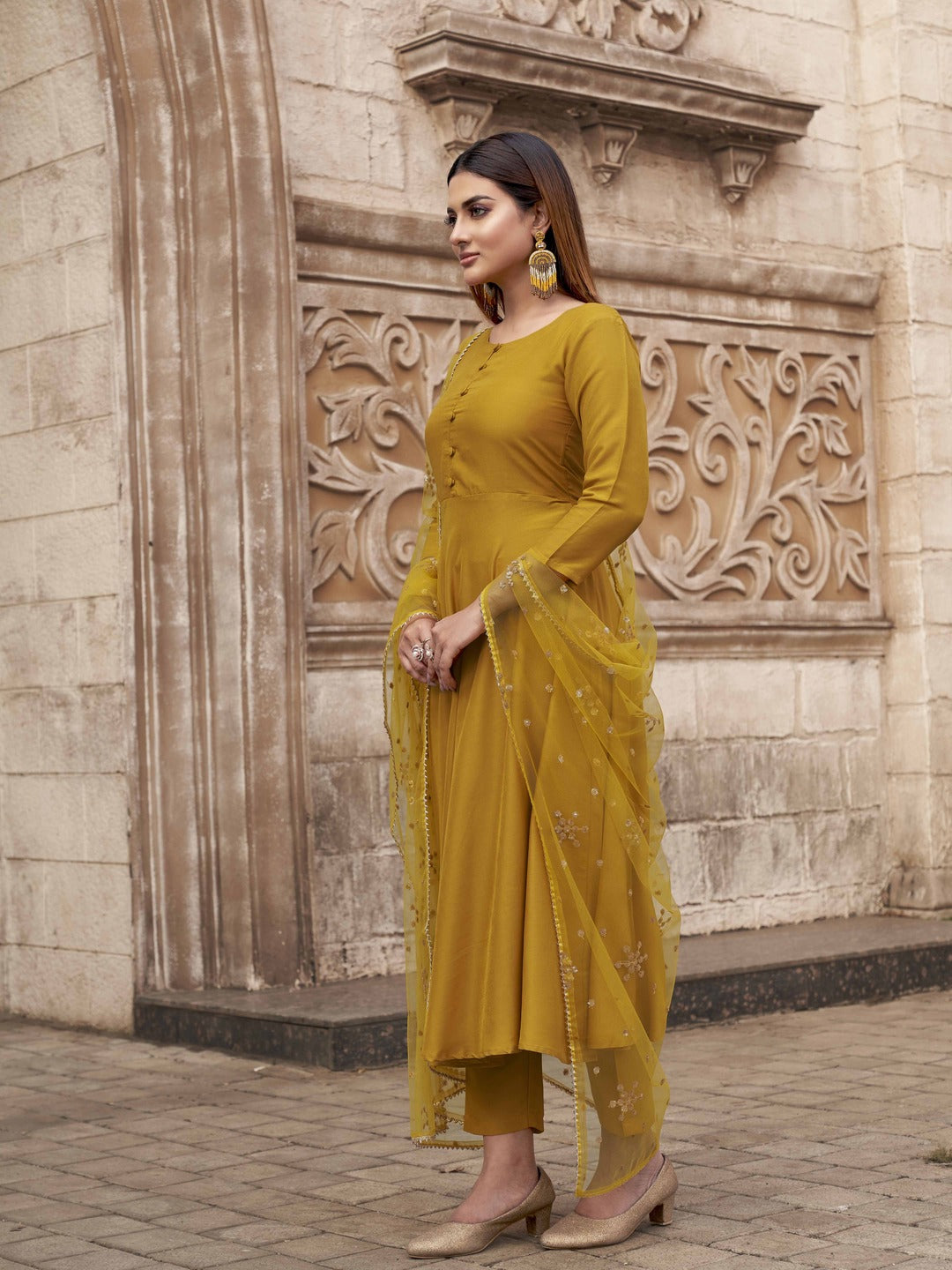 Mustard-Poly-Crepe-Solid-Anarkali-3-Piece-Kurta-Set