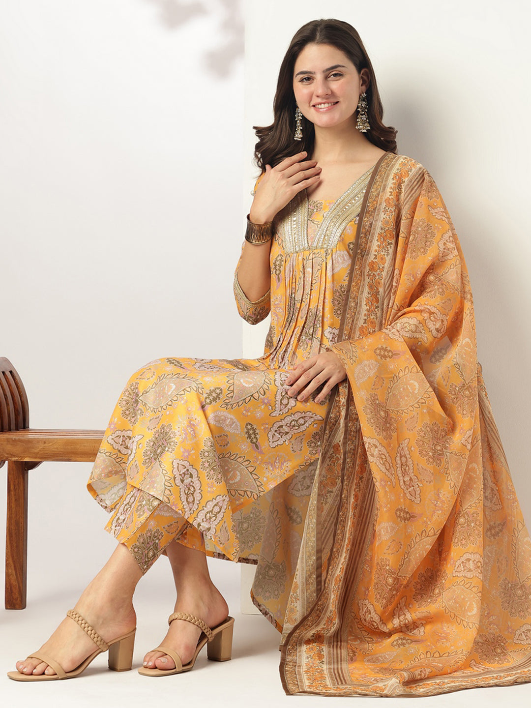 Mustard-Silk-Blend-Straight-Floral-Printed-3-Piece-Kurta-Set