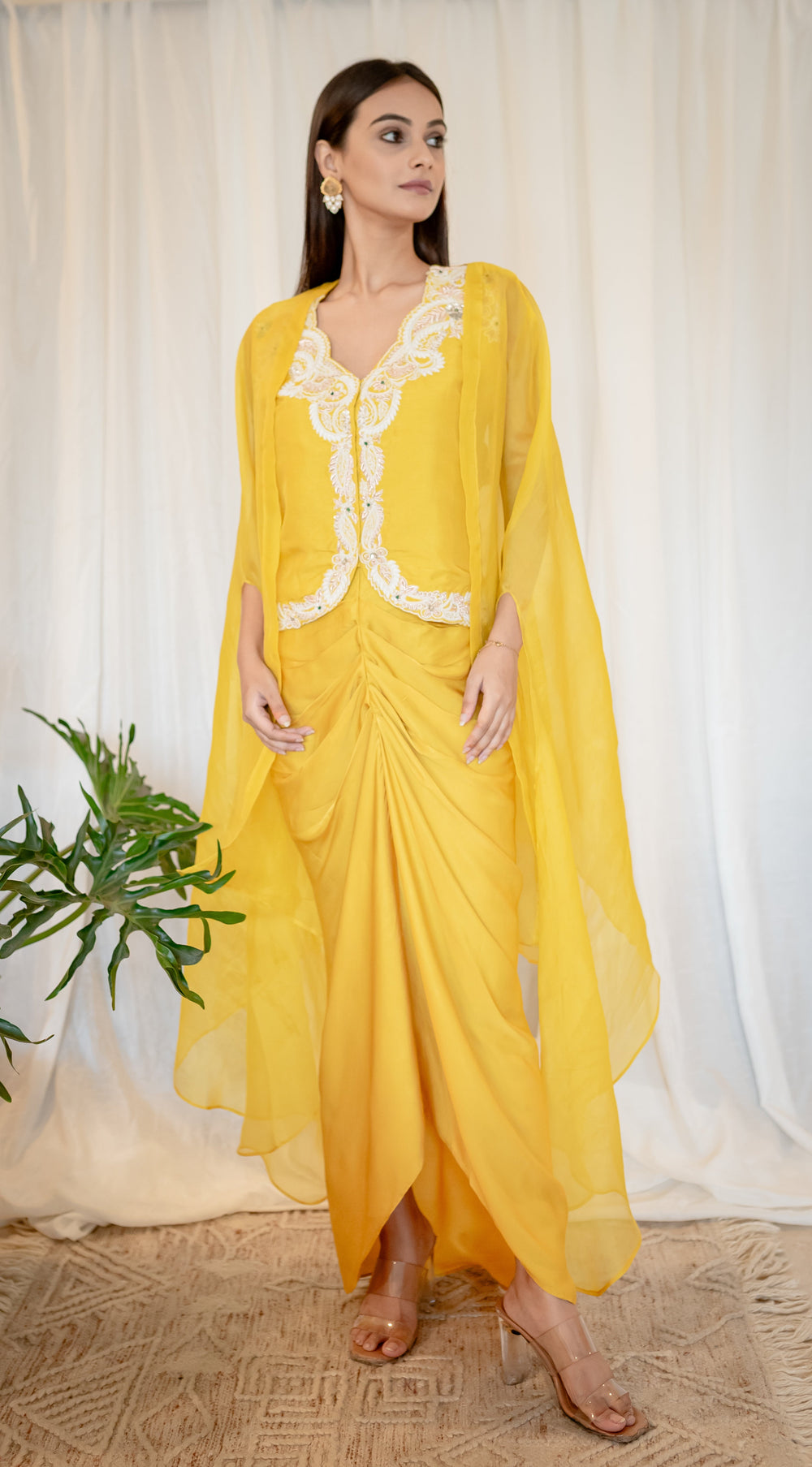 Mustard-Yellow-Silk-Zardozi-&-Pearl-Work-Satin-3-Piece-Skirt-Set