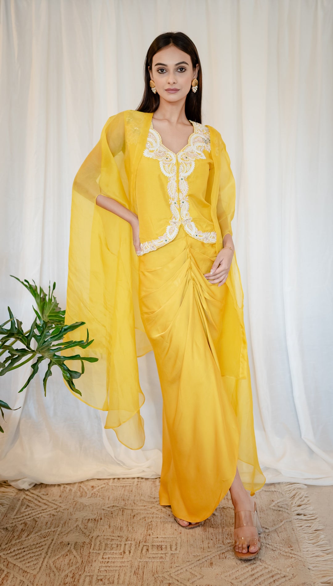 Mustard-Yellow-Silk-Zardozi-&-Pearl-Work-Satin-3-Piece-Skirt-Set