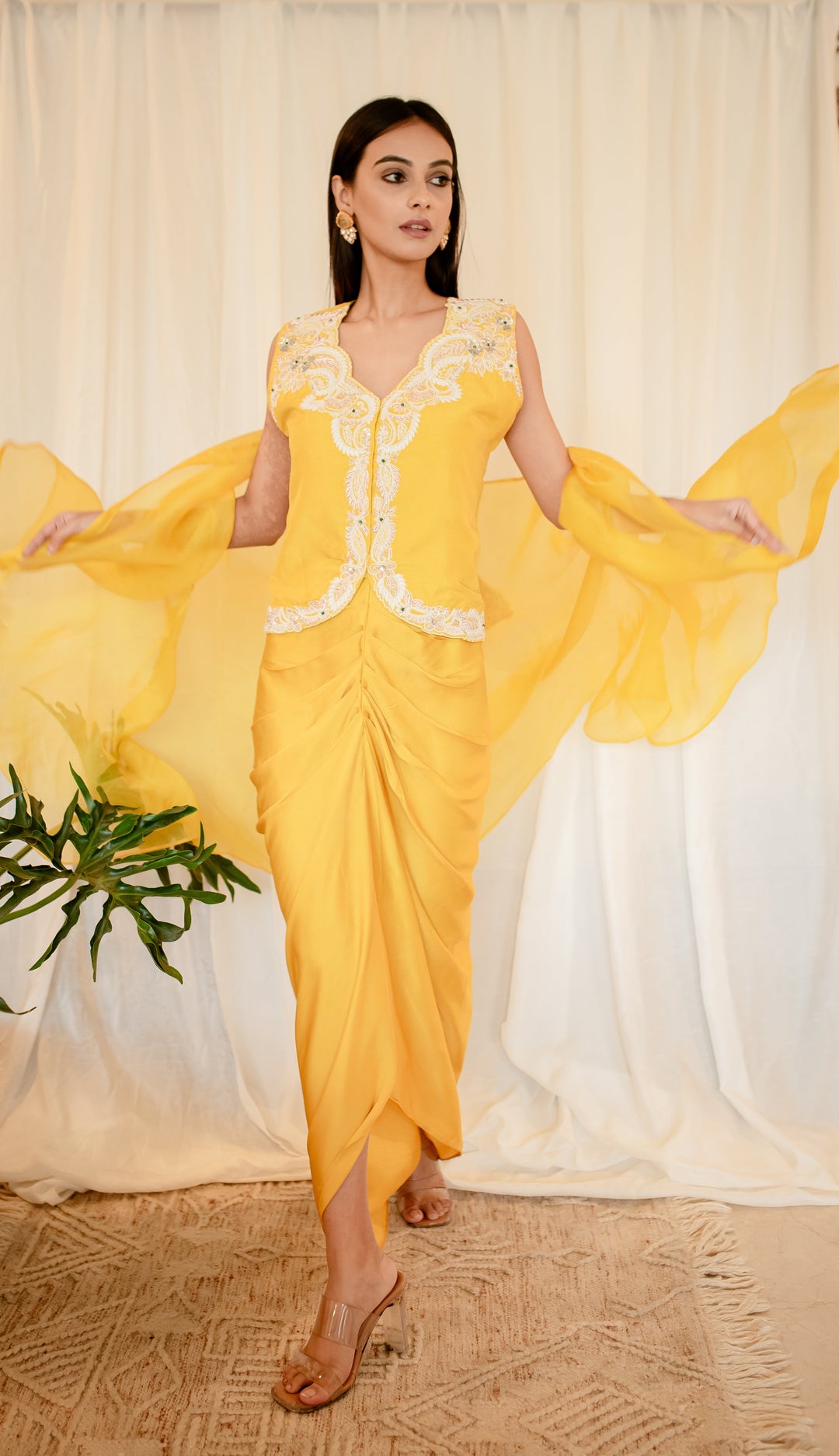 Mustard-Yellow-Silk-Zardozi-&-Pearl-Work-Satin-3-Piece-Skirt-Set