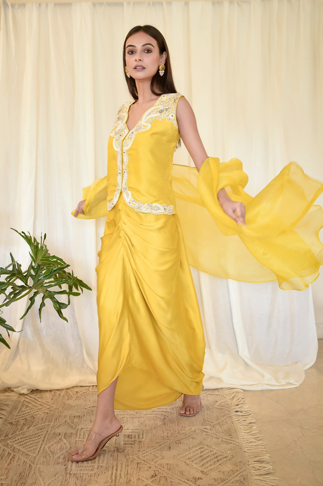 Mustard-Yellow-Silk-Zardozi-&-Pearl-Work-Satin-3-Piece-Skirt-Set