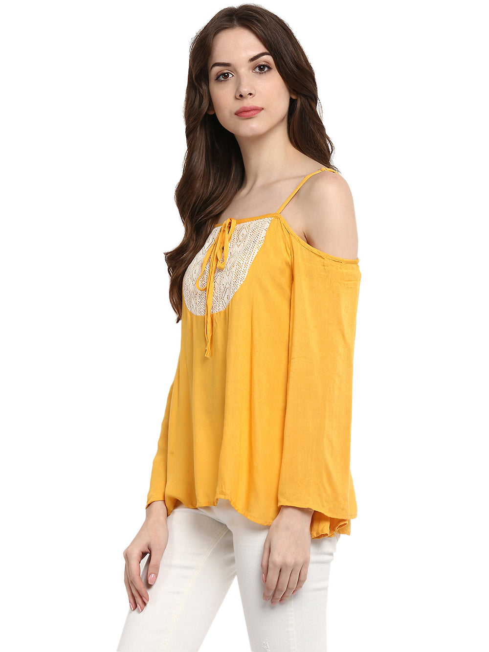 Mustard-Yellow-Rayon-Cold-Shoulder-Top