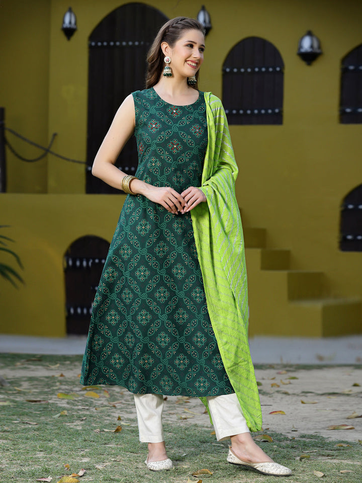Purple-Rayon-Bandhej-Printed-3-Piece-Kurta-Set
