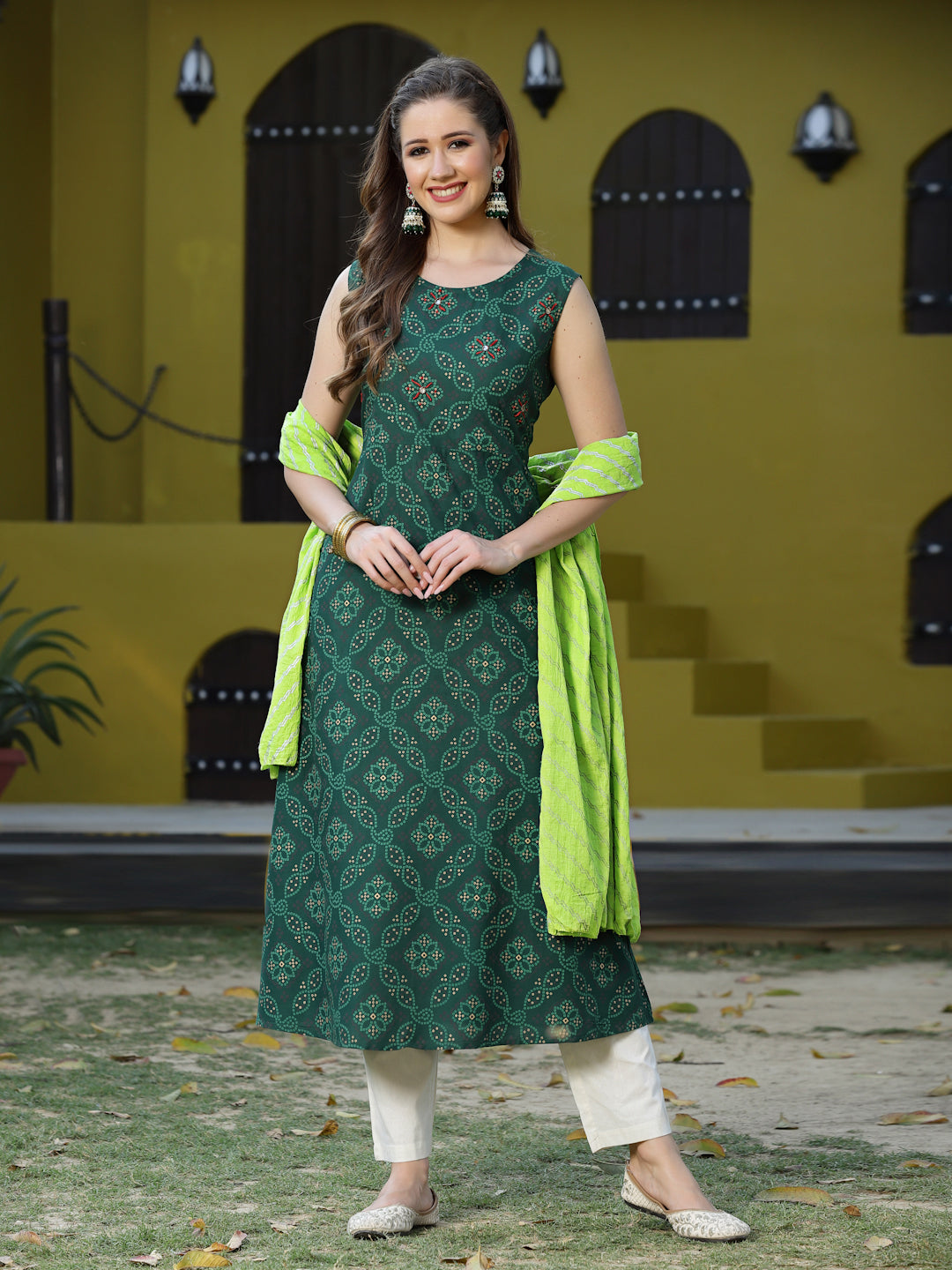Purple-Rayon-Bandhej-Printed-3-Piece-Kurta-Set