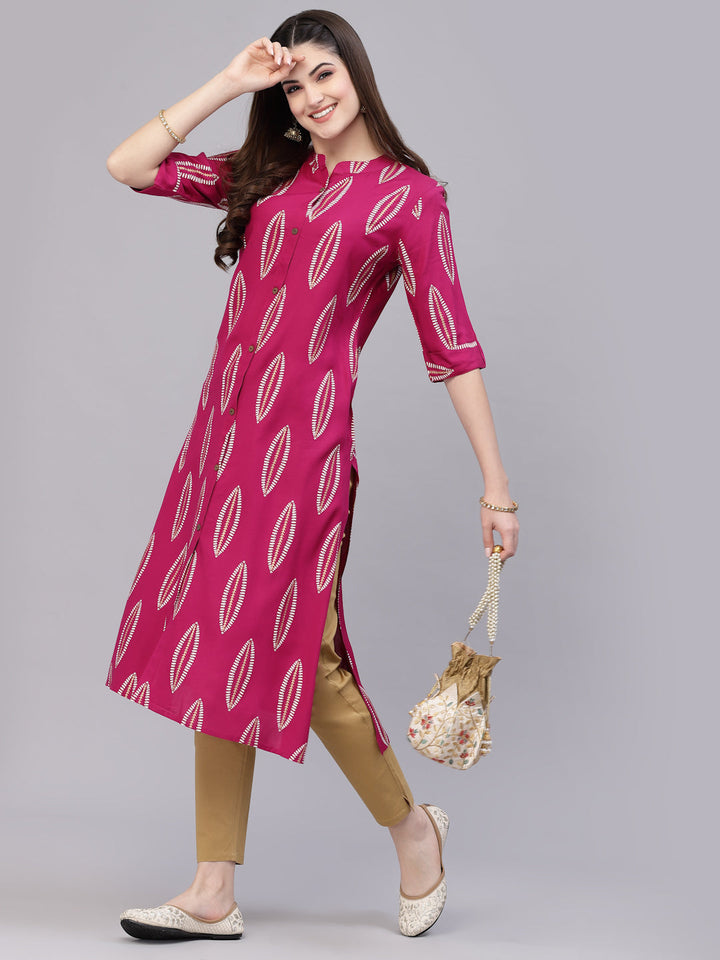 Red-Rayon-Block-Printed-A-Line-Kurta-Only