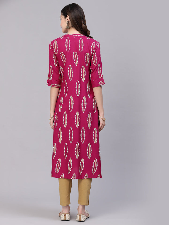 Red-Rayon-Block-Printed-A-Line-Kurta-Only