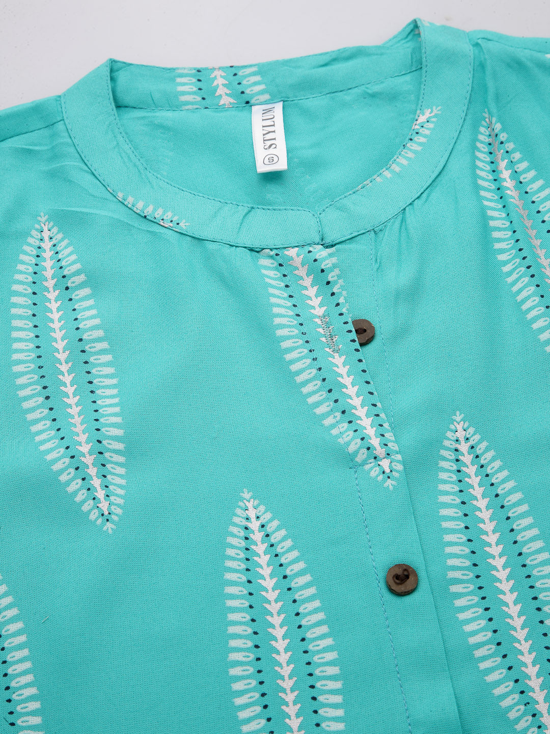 Light-Blue-Rayon-Block-Printed-A-Line-Kurta-Only