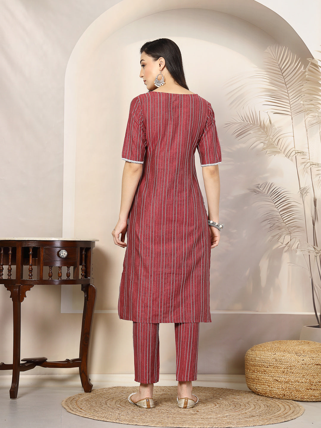 Maroon-Cotton-Blend-Striped-Straight-2-Piece-Kurta-Set