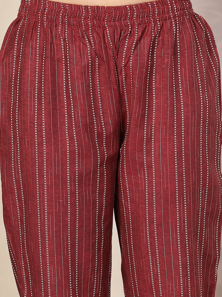 Maroon-Cotton-Blend-Striped-Straight-2-Piece-Kurta-Set