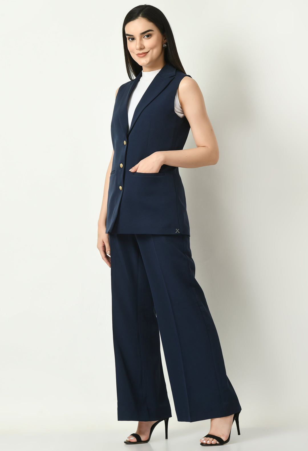 Navy-Blue-Aspiration-Sleeveless-Blazer-With-Bootcut-Trouser