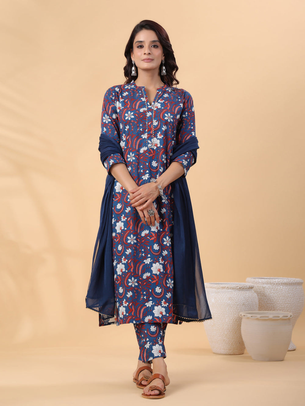 ZERESOUQ-Navy-Blue-Cambric-Regular-3-Piece-Kurta-Set