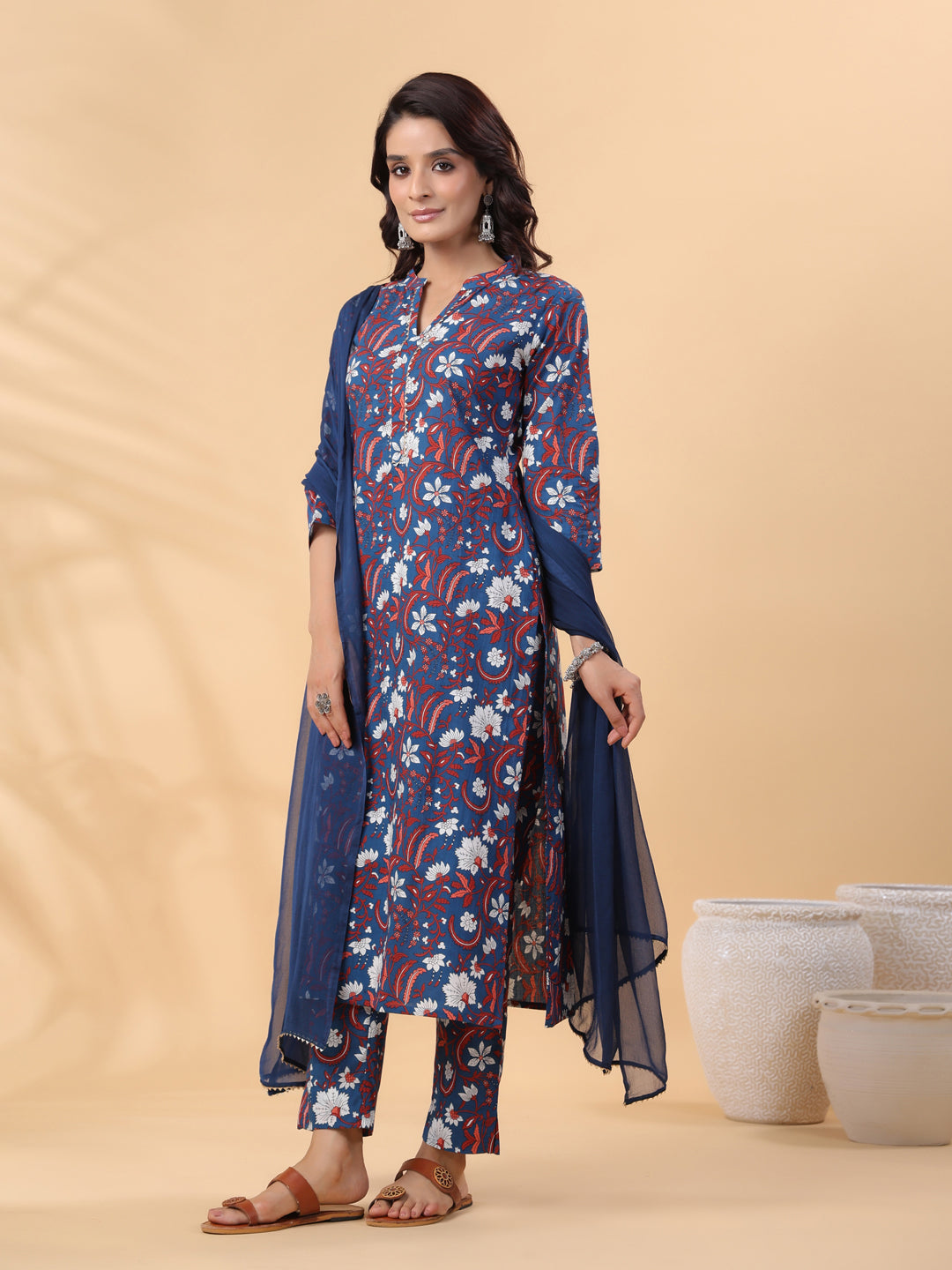 Navy-Blue-Cambric-Regular-3-Piece-Kurta-Set