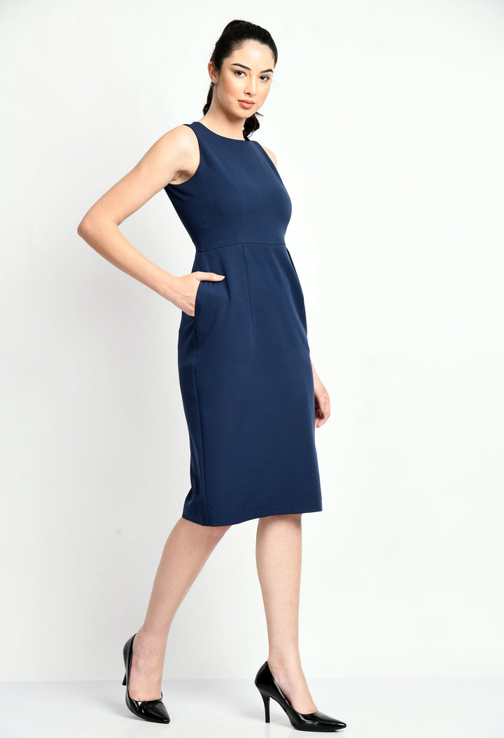 Navy-Blue-Cotton-Blend-Courage-Sleeveless-Sheath-Dress