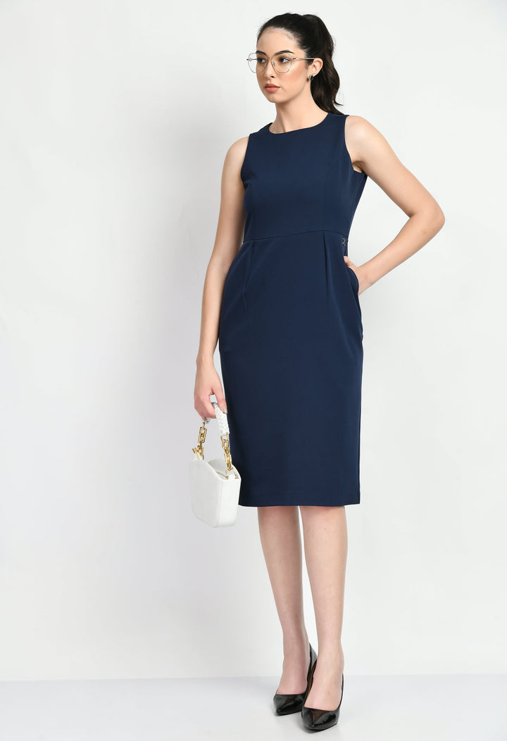 Navy-Blue-Cotton-Blend-Courage-Sleeveless-Sheath-Dress