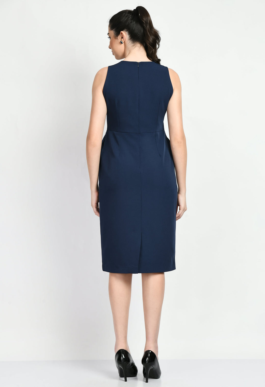 Navy-Blue-Cotton-Blend-Courage-Sleeveless-Sheath-Dress