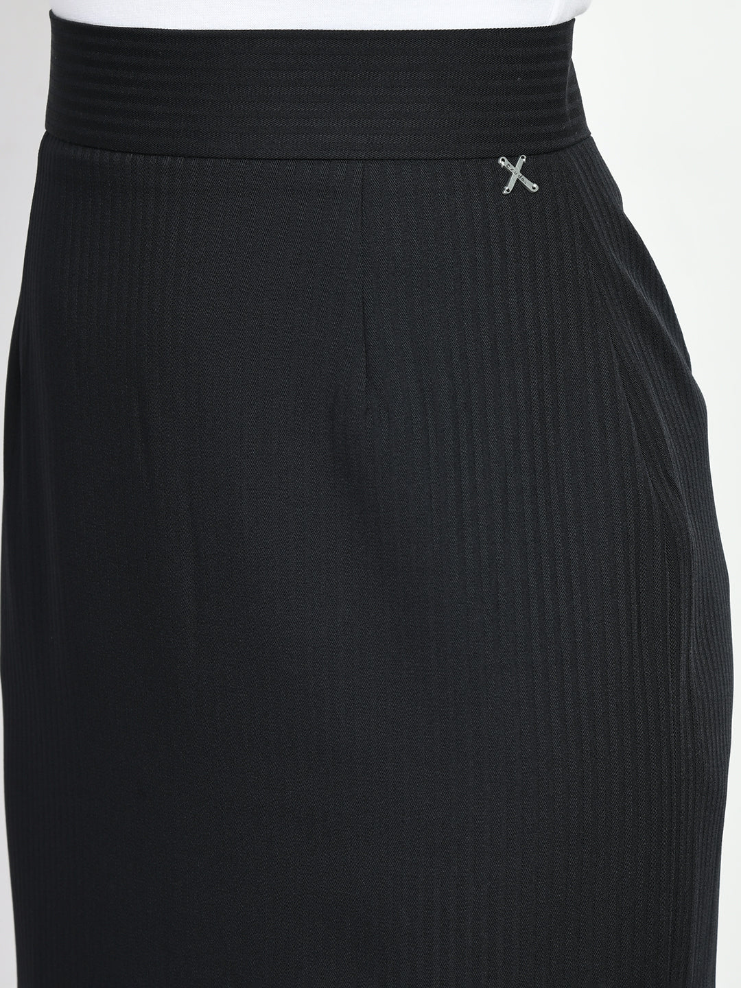 Navy-Blue-Cotton-Blend-Humility-Striped-Pencil-Skirt