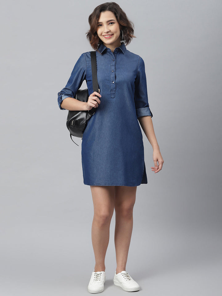 Navy-Blue-Denim-Solid-Shirt-Dress