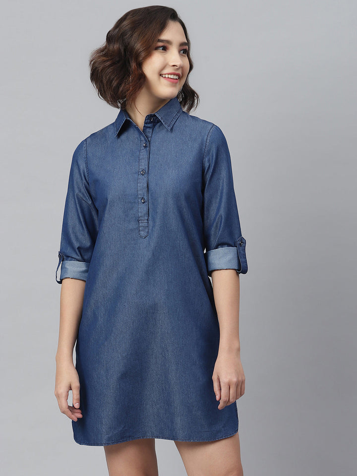 Navy-Blue-Denim-Solid-Shirt-Dress