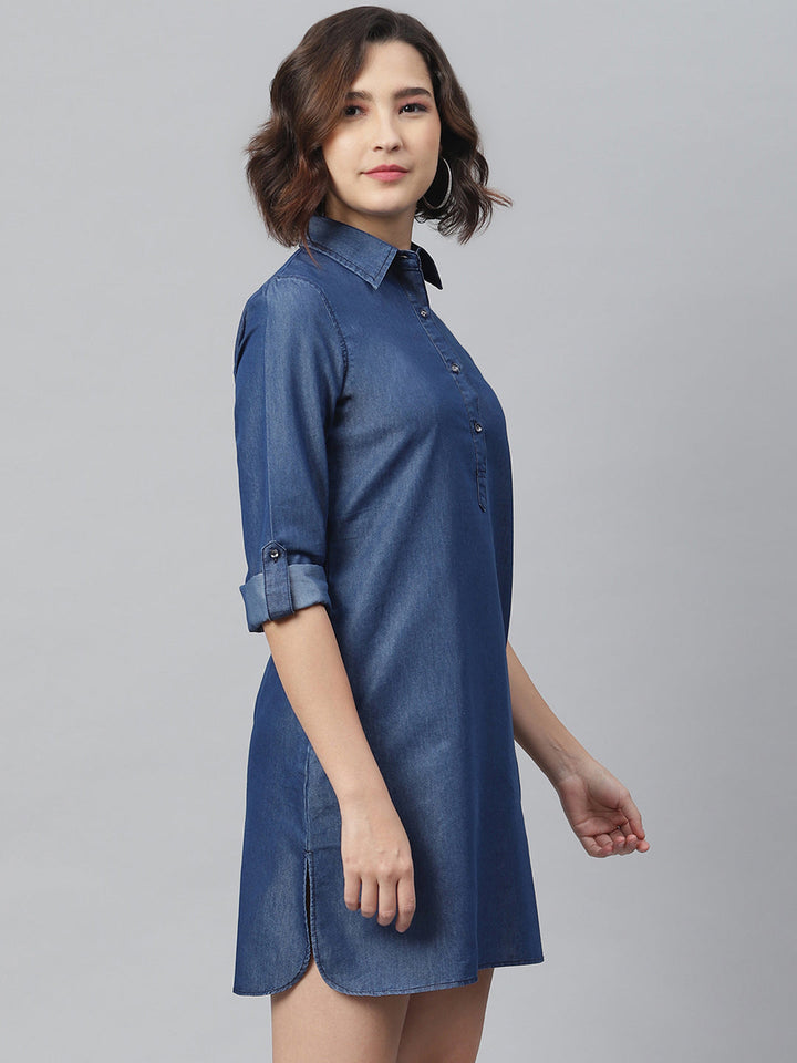 Navy-Blue-Denim-Solid-Shirt-Dress