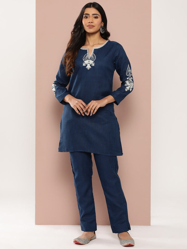 Navy-Blue-Cotton-Embroidered-Co-Ord-Set