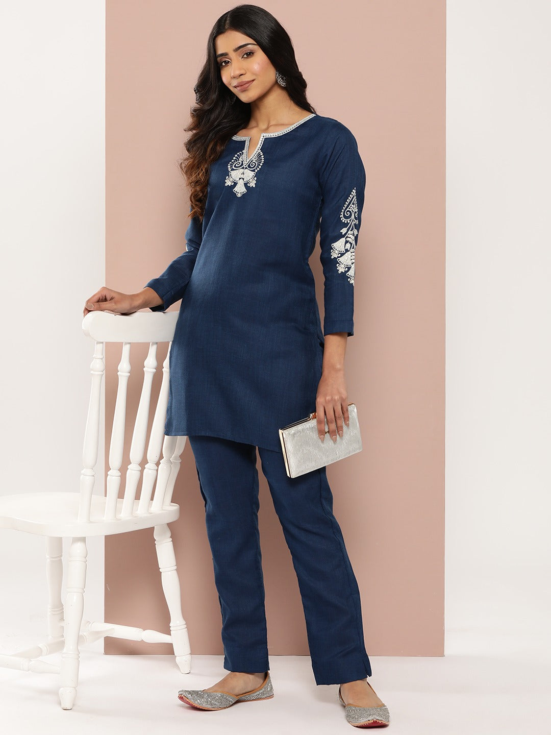 Navy-Blue-Cotton-Embroidered-Co-Ord-Set