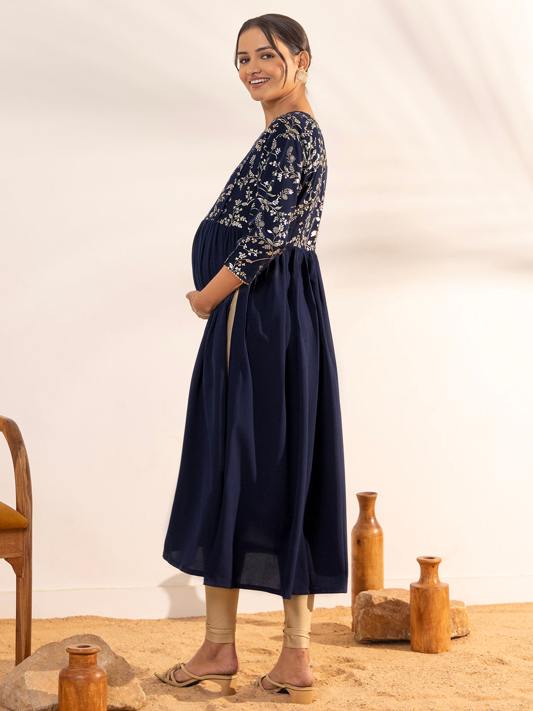 Navy-Blue-Georgette-A-Line-Maternity-Kurta