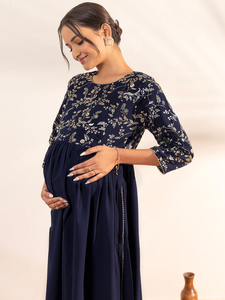 Navy-Blue-Georgette-A-Line-Maternity-Kurta