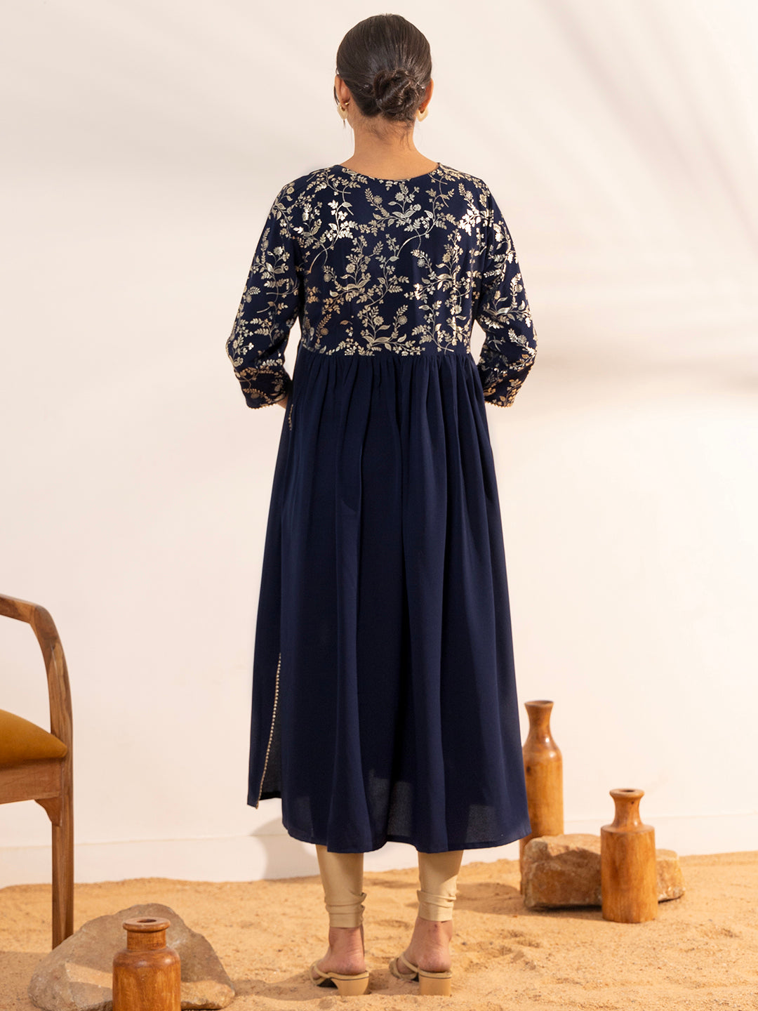 Navy-Blue-Georgette-A-Line-Maternity-Kurta