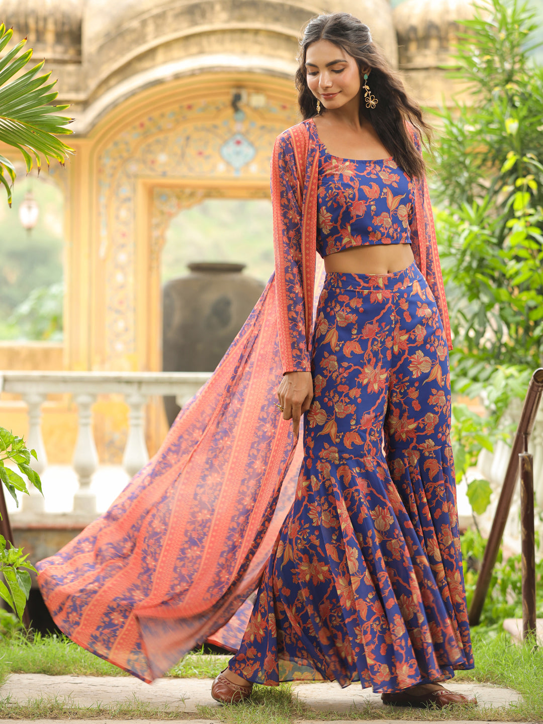 Navy-Blue-Georgette-Floral-Print-Sleeveless-Co-Ord-Set