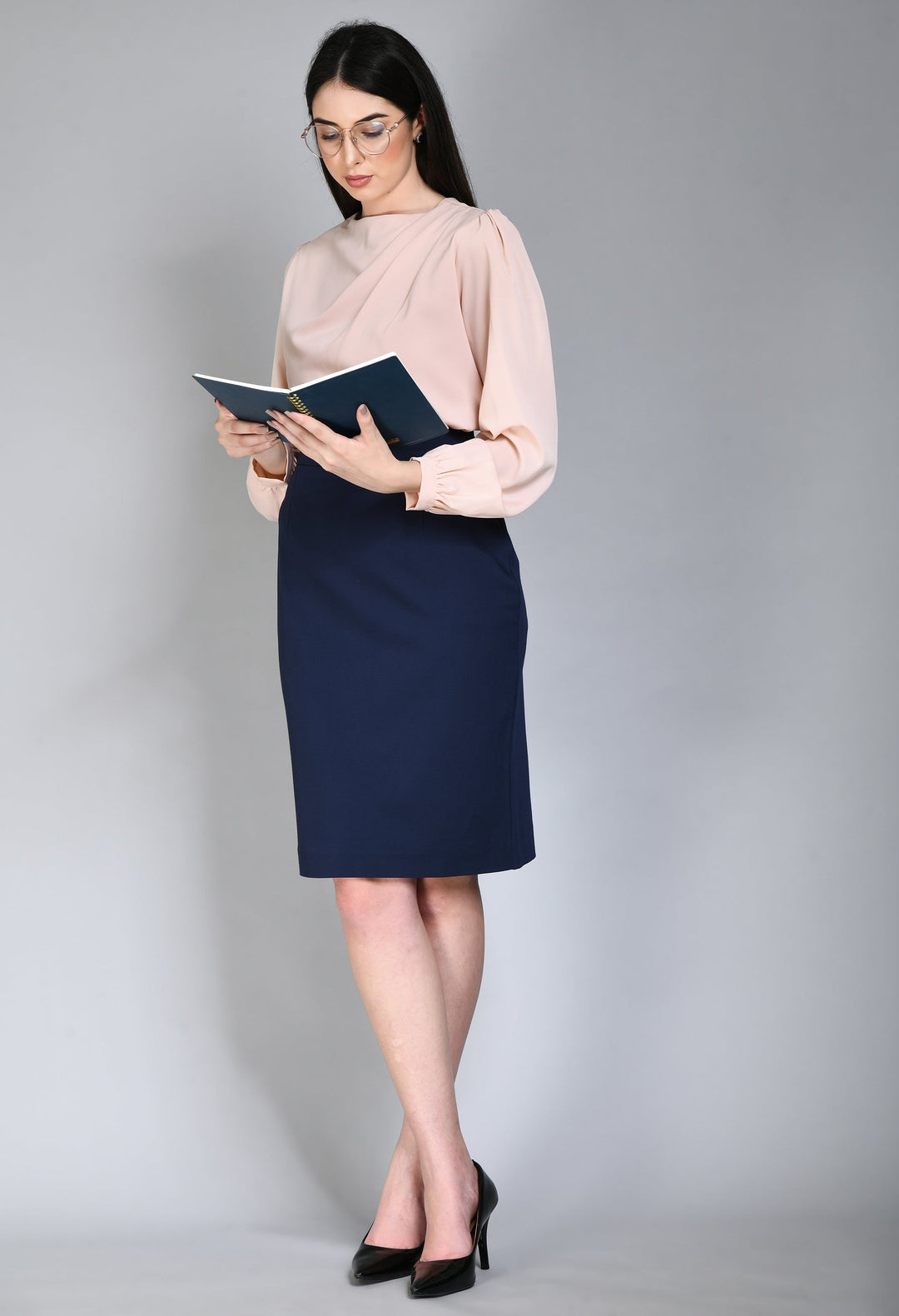 Navy-Blue-Leadership-Solid-Stretch-Pencil-Skirt