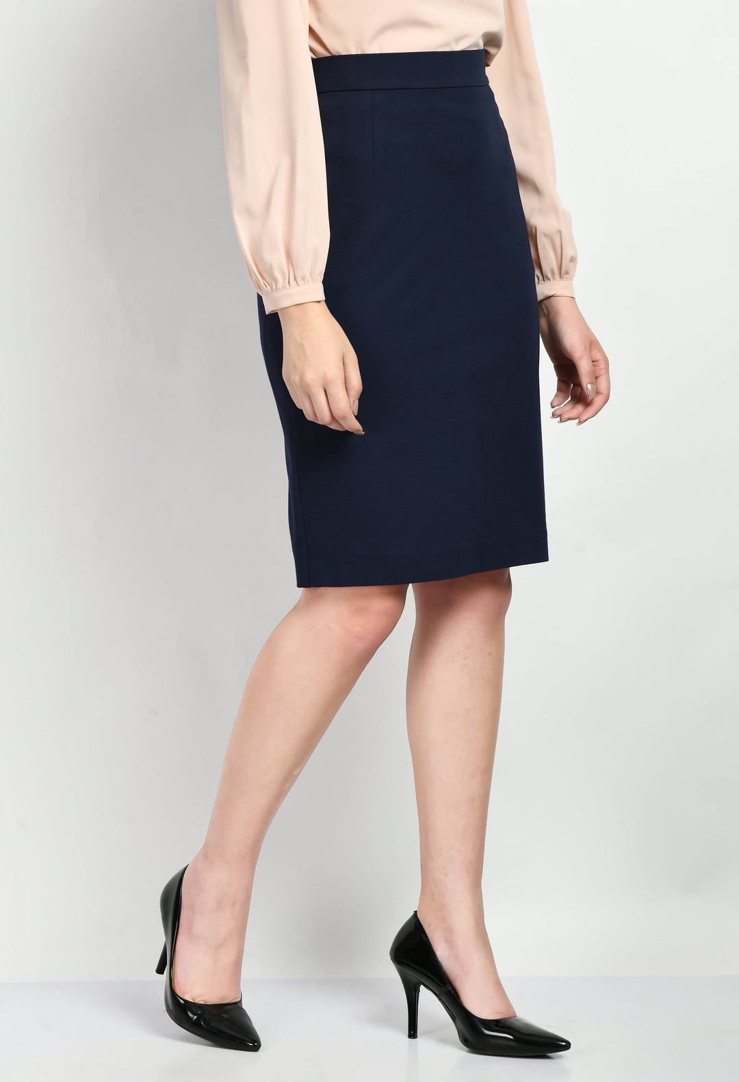 Navy-Blue-Leadership-Solid-Stretch-Pencil-Skirt