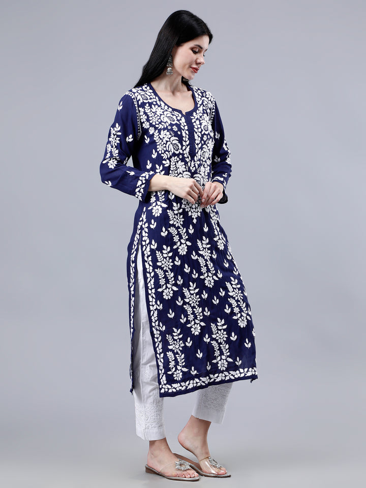 Navy Blue Modal Embroidered Chikankari Kurti