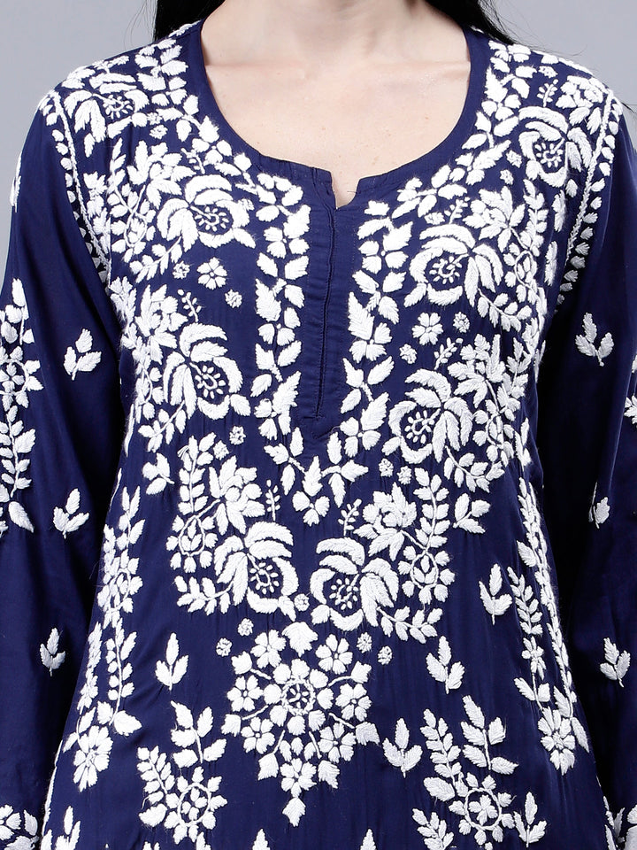 Navy-Blue-Modal-Embroidered-Chikankari-Kurti