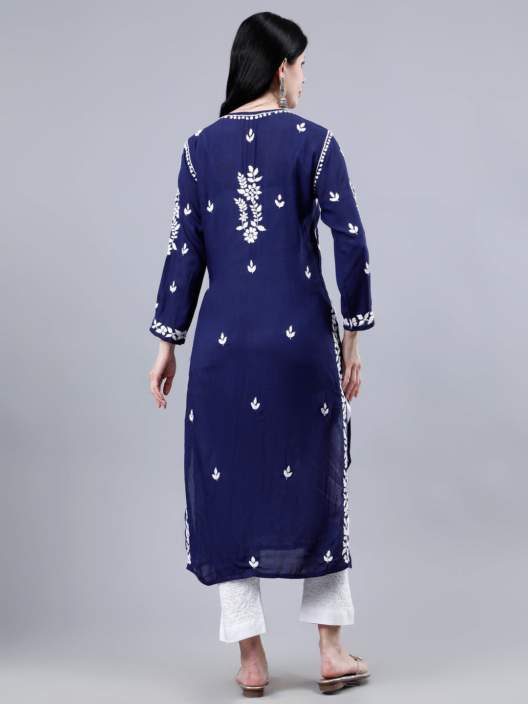 Navy-Blue-Modal-Embroidered-Chikankari-Kurti