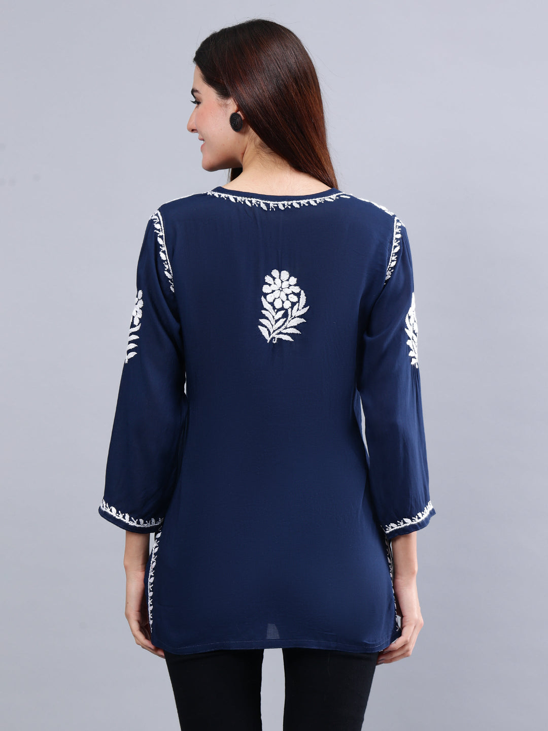 Navy-Blue-Modal-Embroidered-Chikankari-Short-Tunic