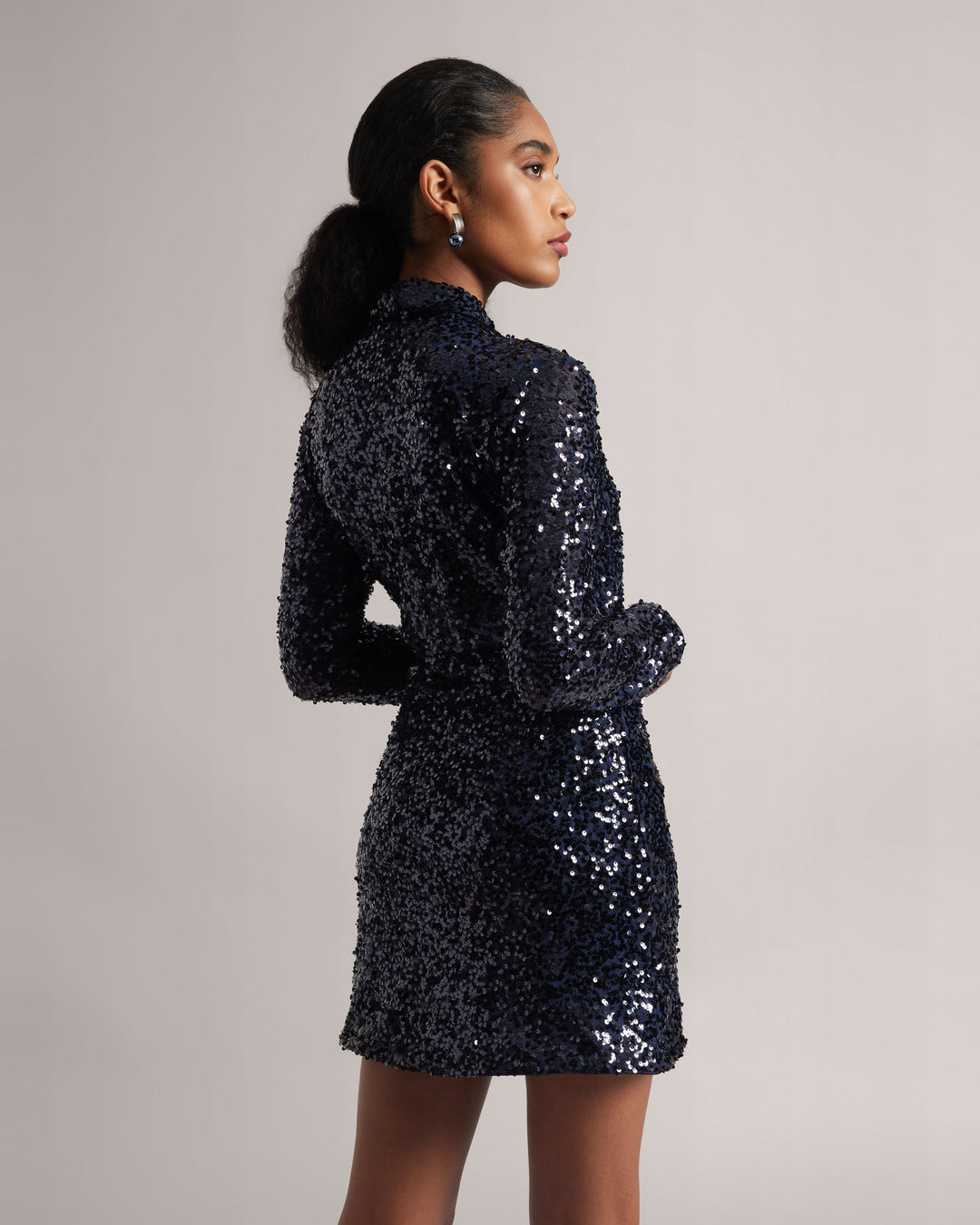 Navy Blue Poly Elastane Sequinned Party Mini Dress