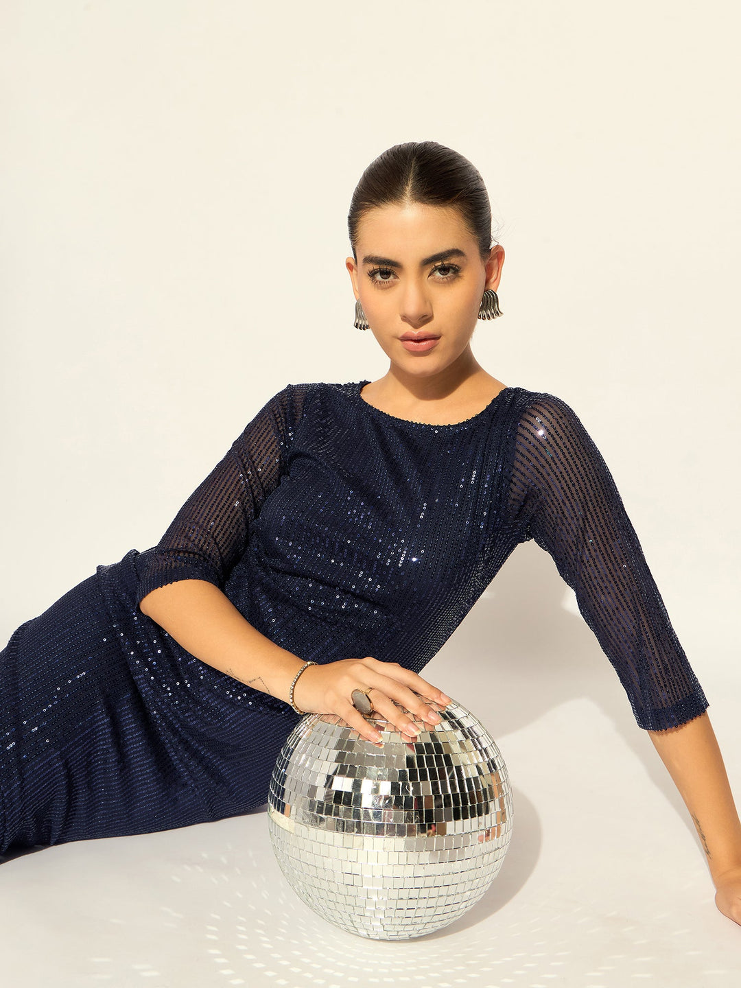 Navy-Blue-Polyester-Sequined-Dress-In-Stretchable-Fabric