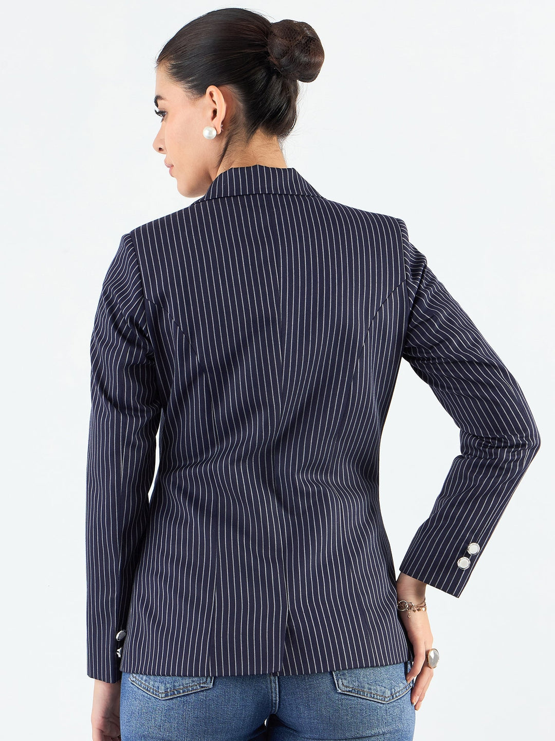 Navy-Blue-Polyester-Striped-Structured-Notched-Lapel-Blazer