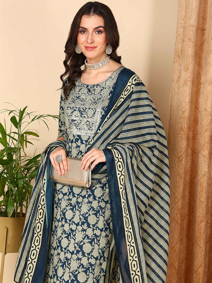 Navy-Blue-Rayon-Blend-Floral-Embroidered-3-Piece-Kurta-Set