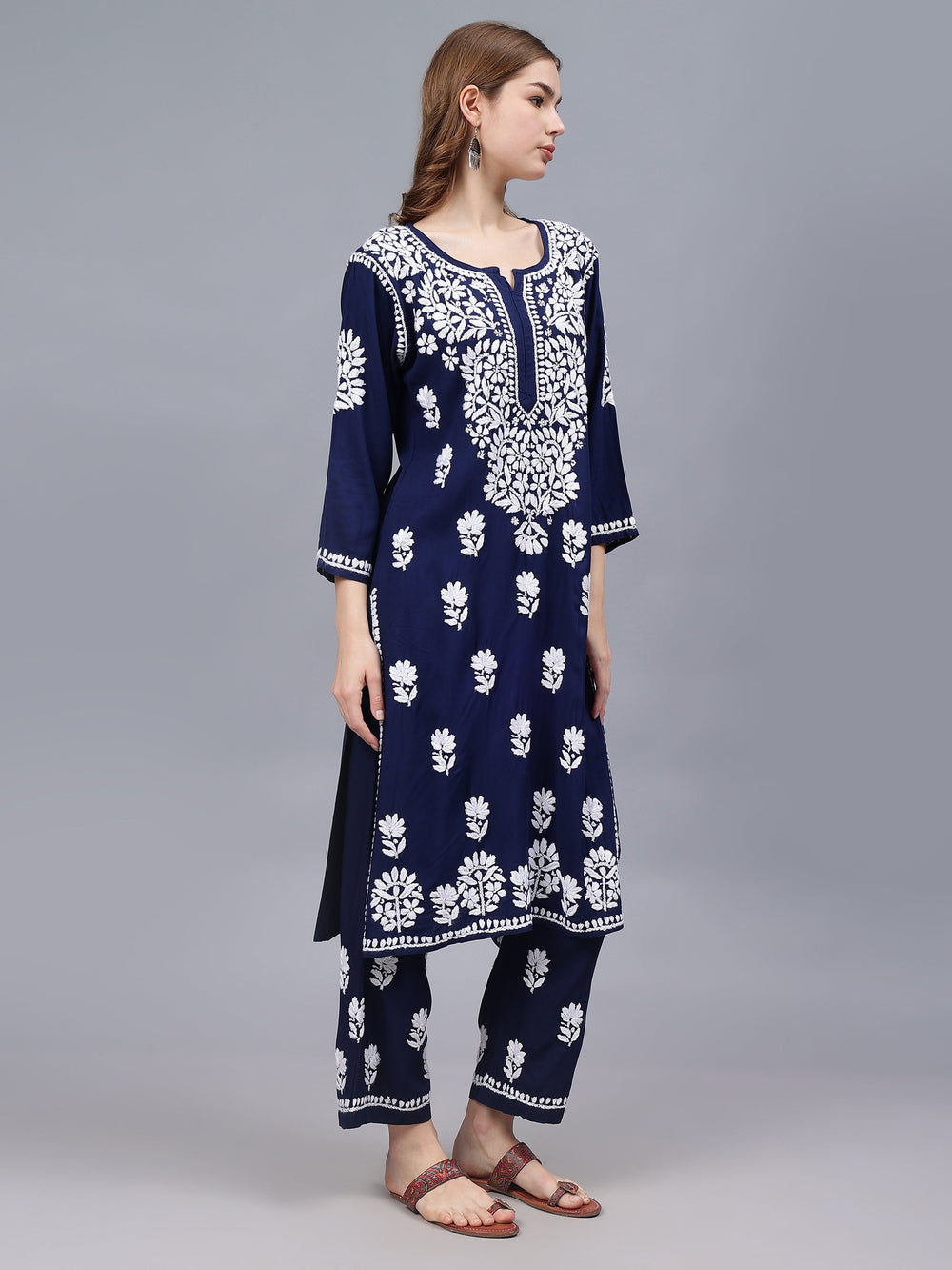 Navy-Blue-Rayon-Embroidered-Chikankari-2-Piece-Kurta-Set