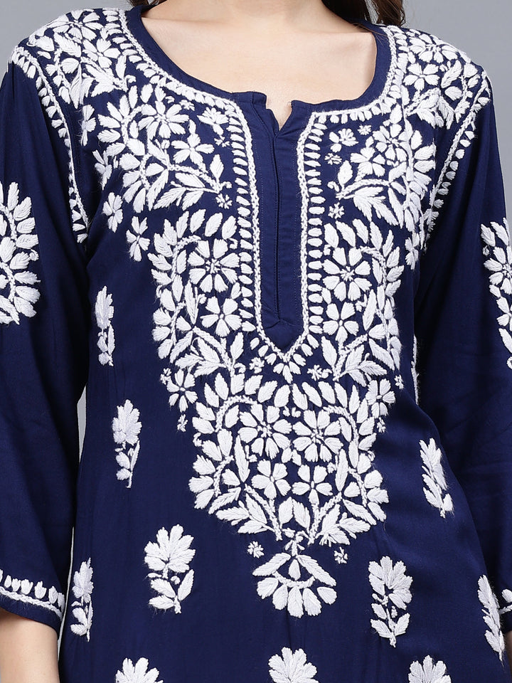 Navy-Blue-Rayon-Embroidered-Chikankari-2-Piece-Kurta-Set