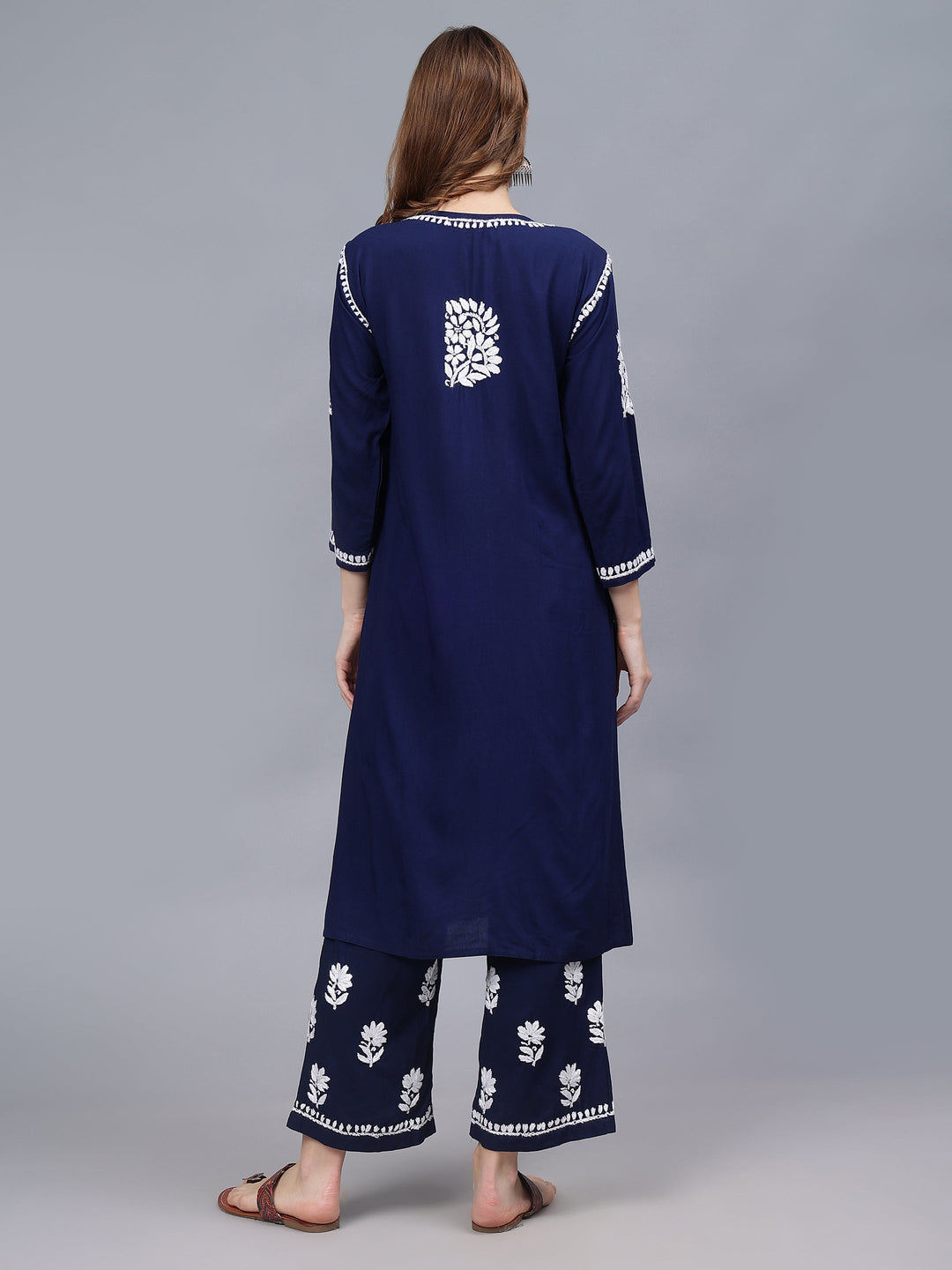 Navy-Blue-Rayon-Embroidered-Chikankari-2-Piece-Kurta-Set